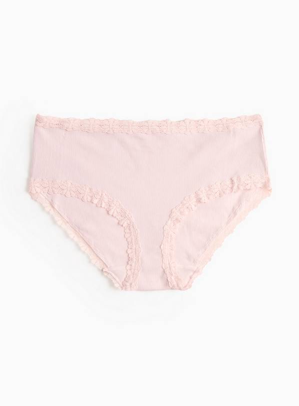 Pink Ribbed Lace Trim Shorts Knickers  22
